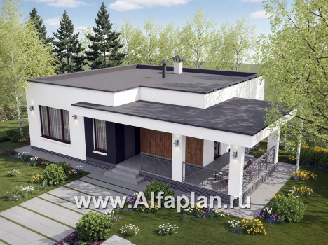 «Подлипье» - экономичный одноэтажный коттедж с плоской кровлей, планировка 2 спальни, с террасой - превью дополнительного изображения №3