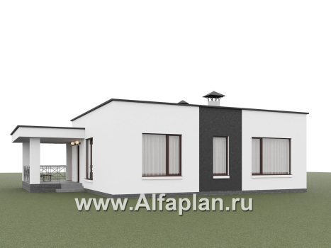 «Подлипье» - экономичный одноэтажный коттедж с плоской кровлей, планировка 2 спальни, с террасой - превью дополнительного изображения №4