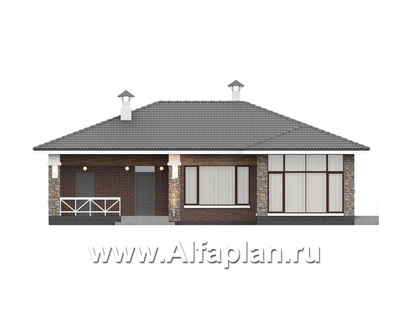 «Селена» - проект одноэтажного дома, планировка мастер спальня, 2 детских, кладовая при кухне, остекленная веранда - фасад дома - фото №1