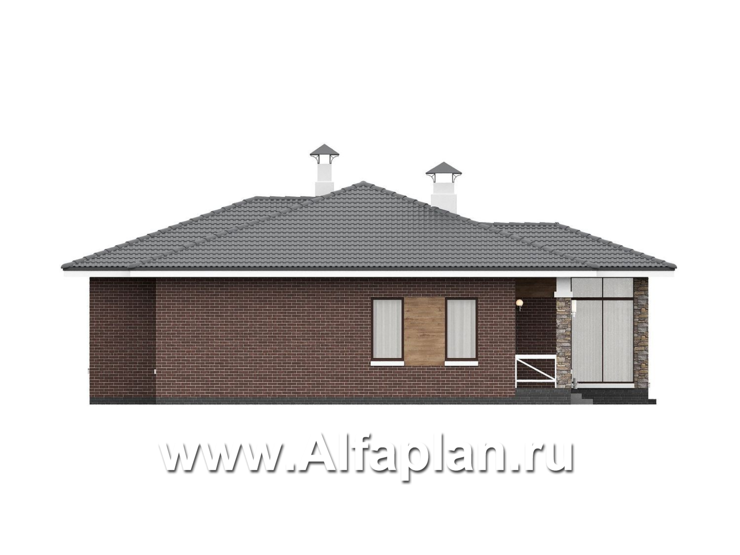 «Селена» - проект одноэтажного дома, планировка мастер спальня, 2 детских, кладовая при кухне, остекленная веранда - фасад дома - фото №2