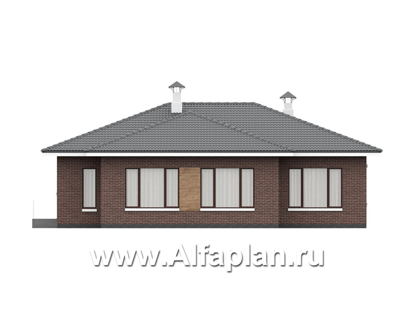 «Селена» - проект одноэтажного дома, планировка мастер спальня, 2 детских, кладовая при кухне, остекленная веранда - фасад дома - фото №3