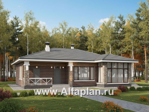 «Селена» - проект одноэтажного дома, планировка мастер спальня, 2 детских, кладовая при кухне, остекленная веранда