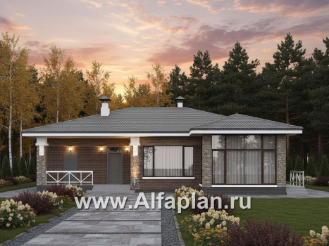 «Селена» - проект одноэтажного дома, планировка мастер спальня, 2 детских, кладовая при кухне, остекленная веранда - превью дополнительного изображения №3