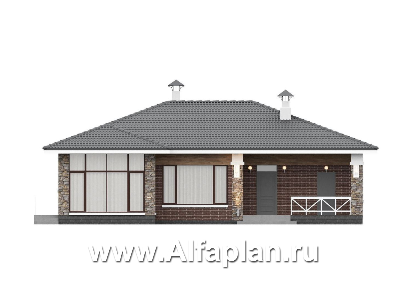 «Селена» - проект одноэтажного дома, планировка мастер спальня, 2 детских, кладовая при кухне, остекленная веранда - фасад дома - фото №1