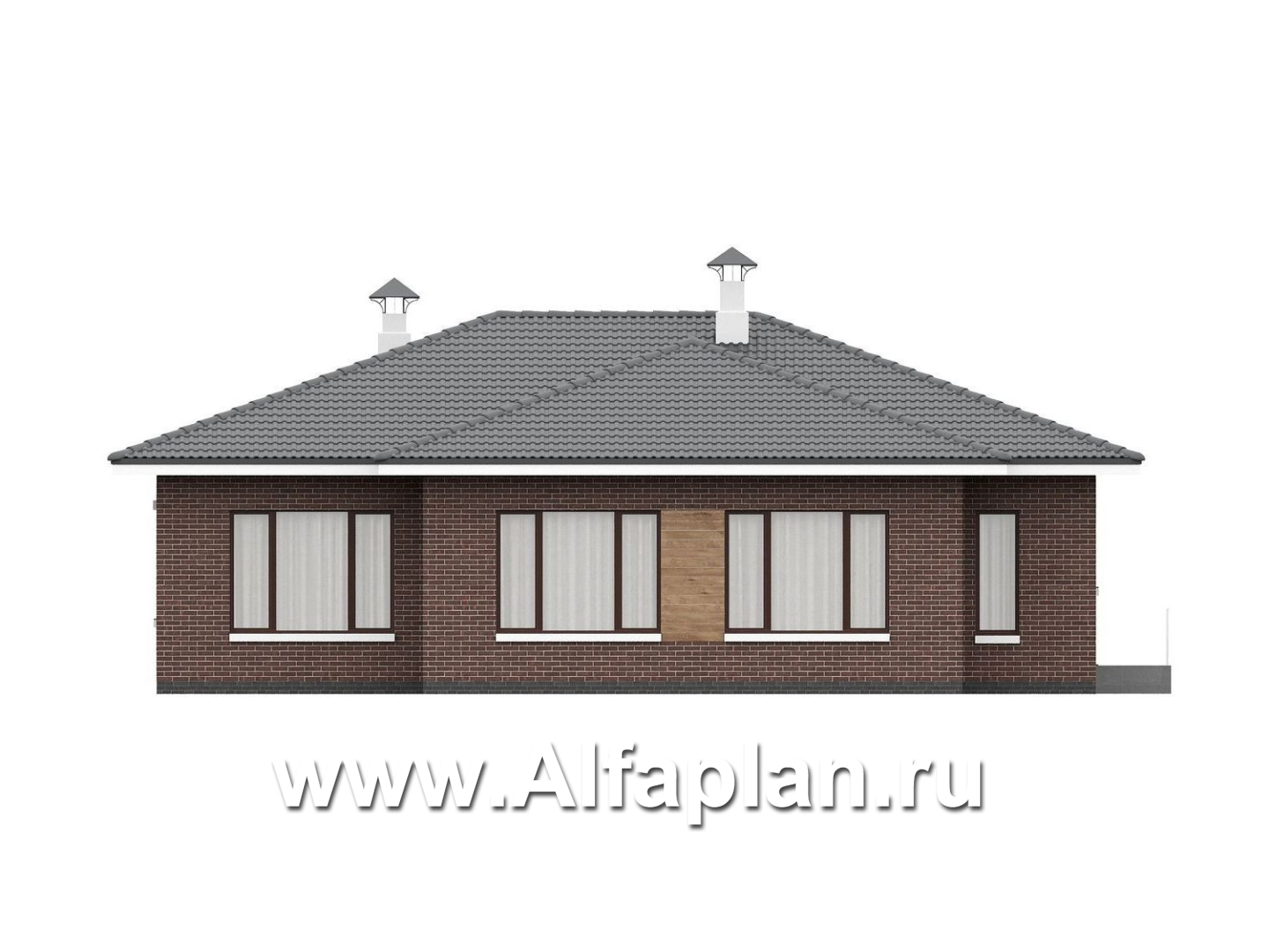 «Селена» - проект одноэтажного дома, планировка мастер спальня, 2 детских, кладовая при кухне, остекленная веранда - фасад дома - фото №3