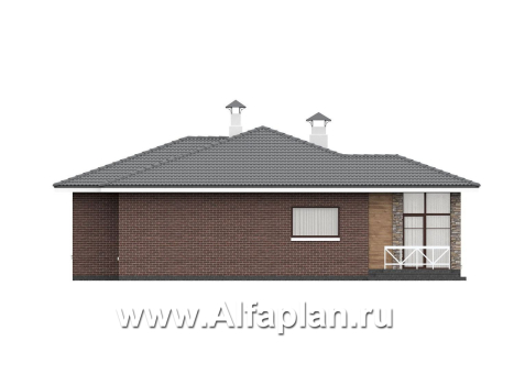 «Селена» - проект одноэтажного дома, планировка мастер спальня, 2 детских, кладовая при кухне, остекленная веранда - превью фасада дома - фото №4