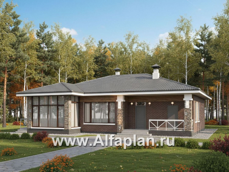 «Селена» - проект одноэтажного дома, планировка мастер спальня, 2 детских, кладовая при кухне, остекленная веранда - превью дополнительного изображения №1