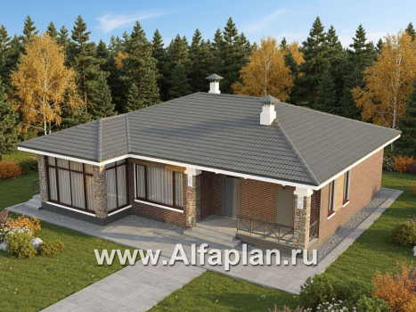 «Селена» - проект одноэтажного дома, планировка мастер спальня, 2 детских, кладовая при кухне, остекленная веранда - превью дополнительного изображения №3