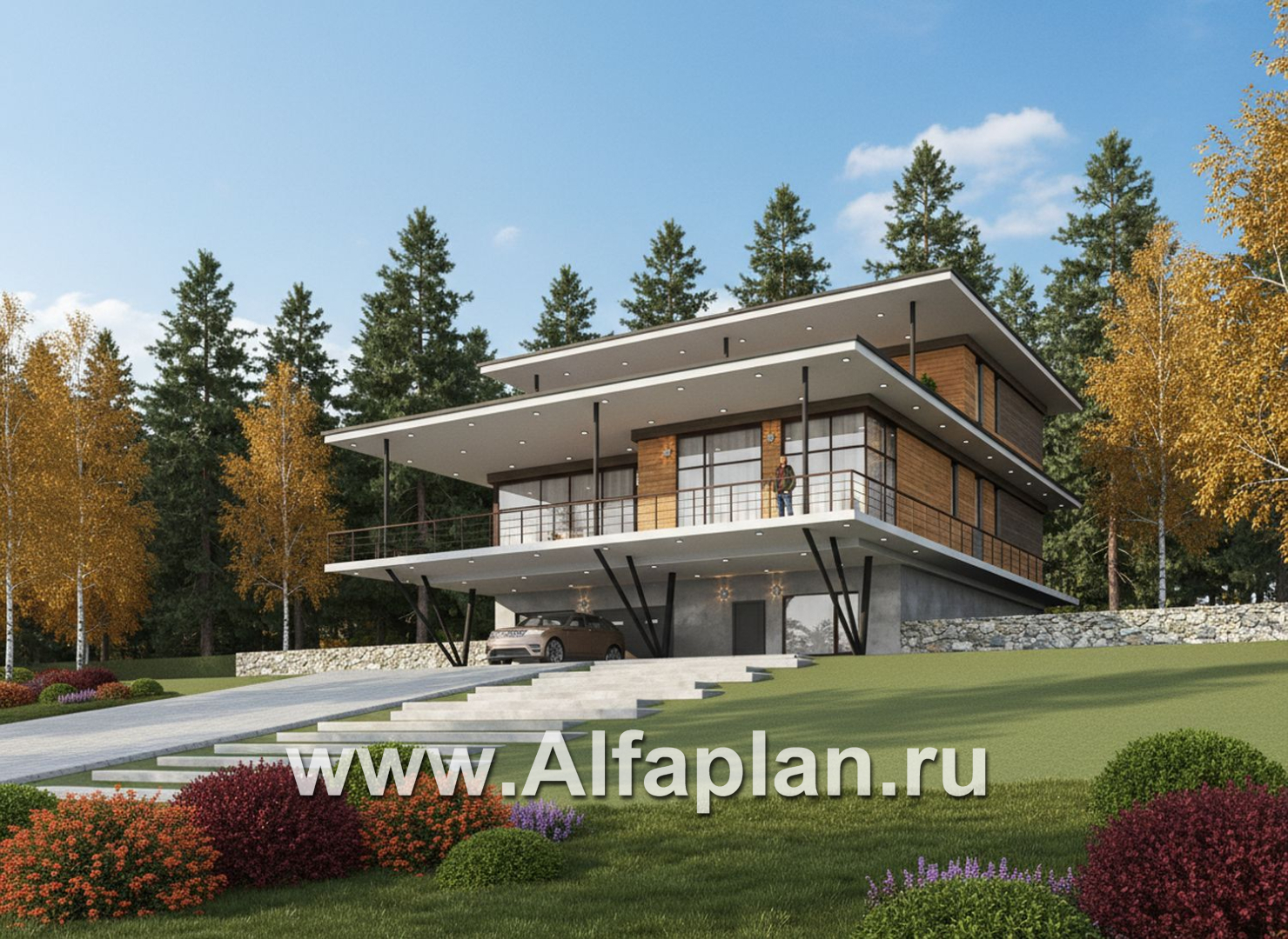 "Парящая гавань" - проект эксклюзивного дома на рельефе, со СПА центром и гаражом - дизайн дома №3
