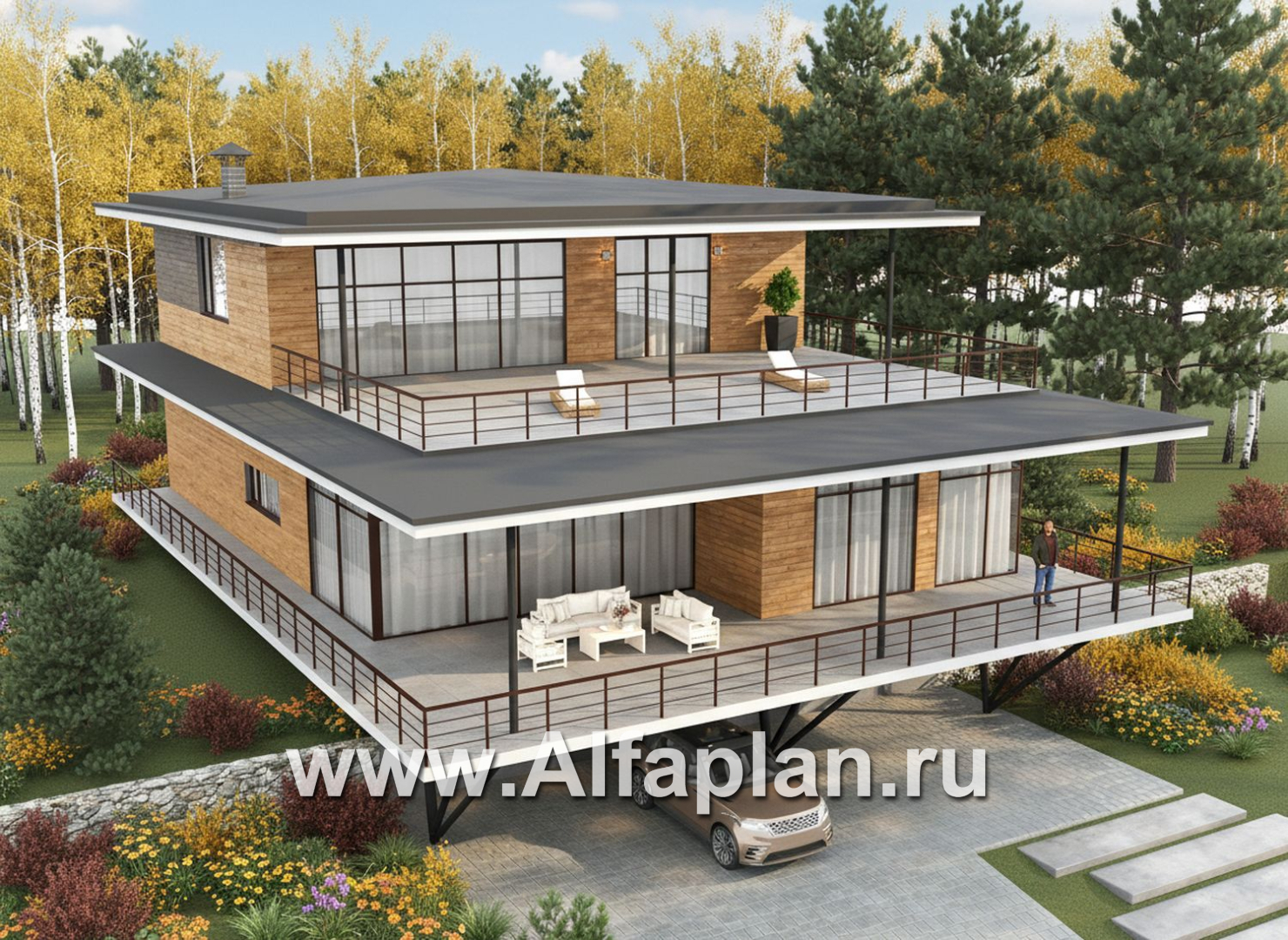 "Парящая гавань" - проект эксклюзивного дома на рельефе, со СПА центром и гаражом - дизайн дома №4