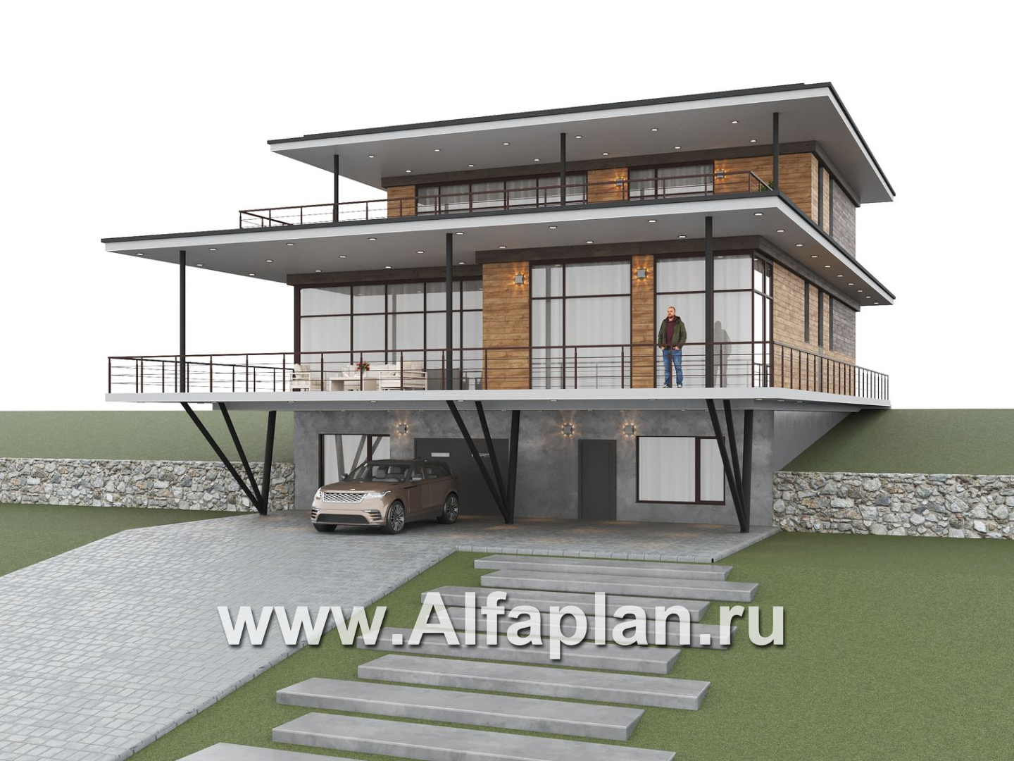 "Парящая гавань" - проект эксклюзивного дома на рельефе, со СПА центром и гаражом - дизайн дома №7