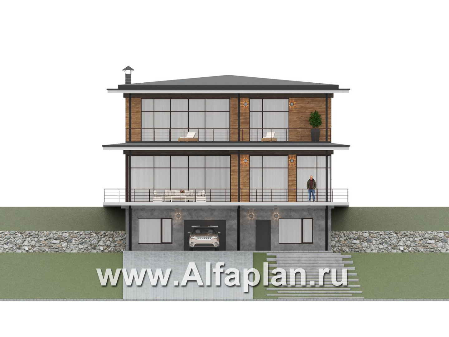 "Парящая гавань" - проект эксклюзивного дома на рельефе, со СПА центром и гаражом - дизайн дома №10