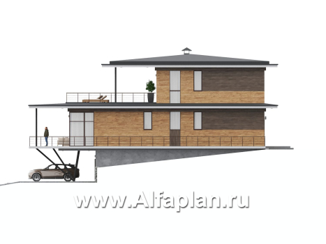 "Парящая гавань" - проект эксклюзивного дома на рельефе, со СПА центром и гаражом - превью фасада дома - фото №4