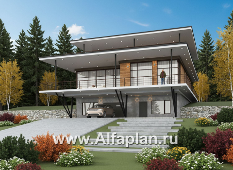 "Парящая гавань" - проект эксклюзивного дома на рельефе, со СПА центром и гаражом - превью дополнительного изображения №1