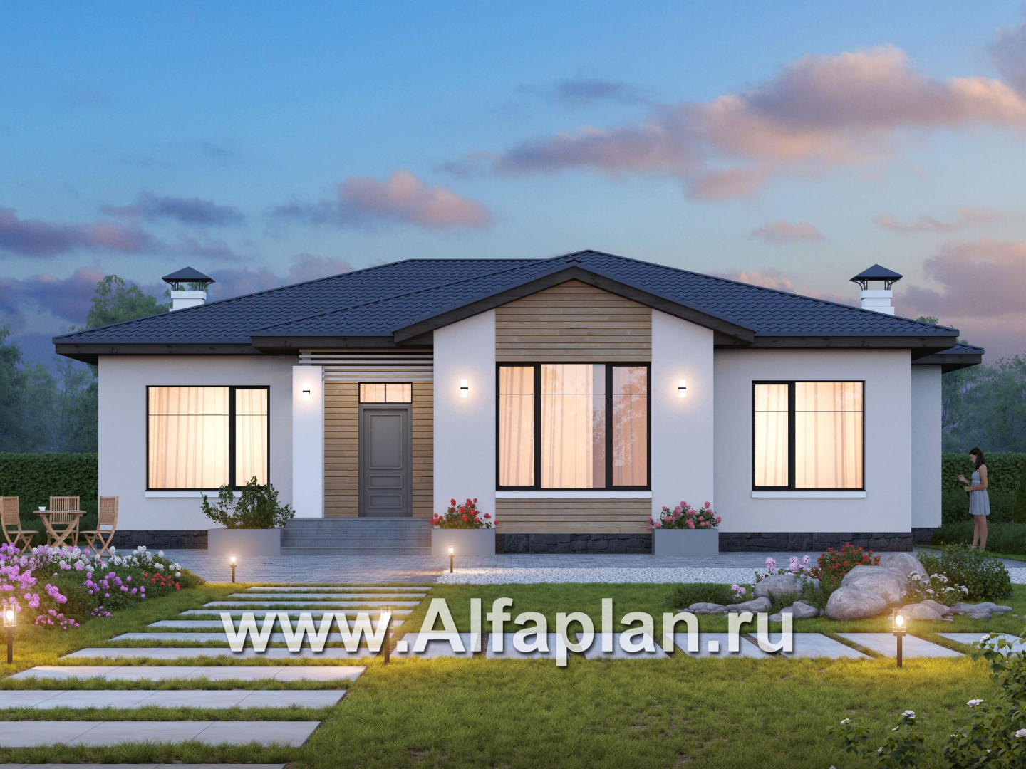 «Калипсо» - проект одноэтажного дома, 4 спальни, в современном стиле - основное изображение