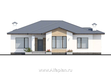 «Калипсо» - проект одноэтажного дома, 4 спальни, в современном стиле - превью фасада дома - фото №1