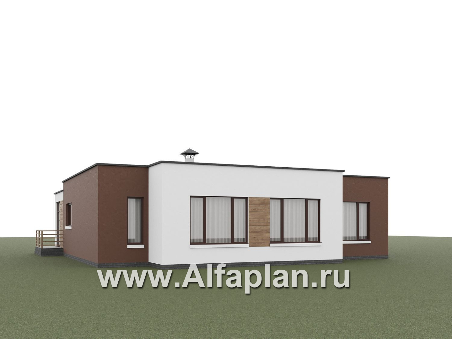 «Селена» - проект одноэтажного дома  с плоской крышей, планировка мастер спальня, 2 детских, кладовая при кухне, остекленная веранда - дизайн дома №4