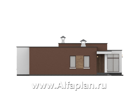 «Селена» - проект одноэтажного дома  с плоской крышей, планировка мастер спальня, 2 детских, кладовая при кухне, остекленная веранда - превью фасада дома - фото №2