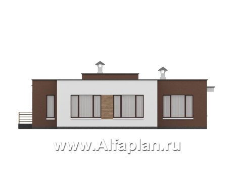 «Селена» - проект одноэтажного дома  с плоской крышей, планировка мастер спальня, 2 детских, кладовая при кухне, остекленная веранда - превью фасада дома - фото №3