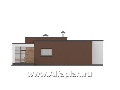 «Селена» - проект одноэтажного дома  с плоской крышей, планировка мастер спальня, 2 детских, кладовая при кухне, остекленная веранда - превью фасада дома - фото №4