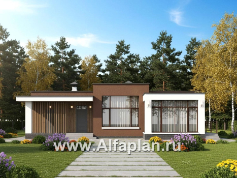 «Селена» - проект одноэтажного дома  с плоской крышей, планировка мастер спальня, 2 детских, кладовая при кухне, остекленная веранда - превью дополнительного изображения №2