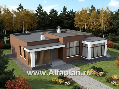 «Селена» - проект одноэтажного дома  с плоской крышей, планировка мастер спальня, 2 детских, кладовая при кухне, остекленная веранда - превью дополнительного изображения №3