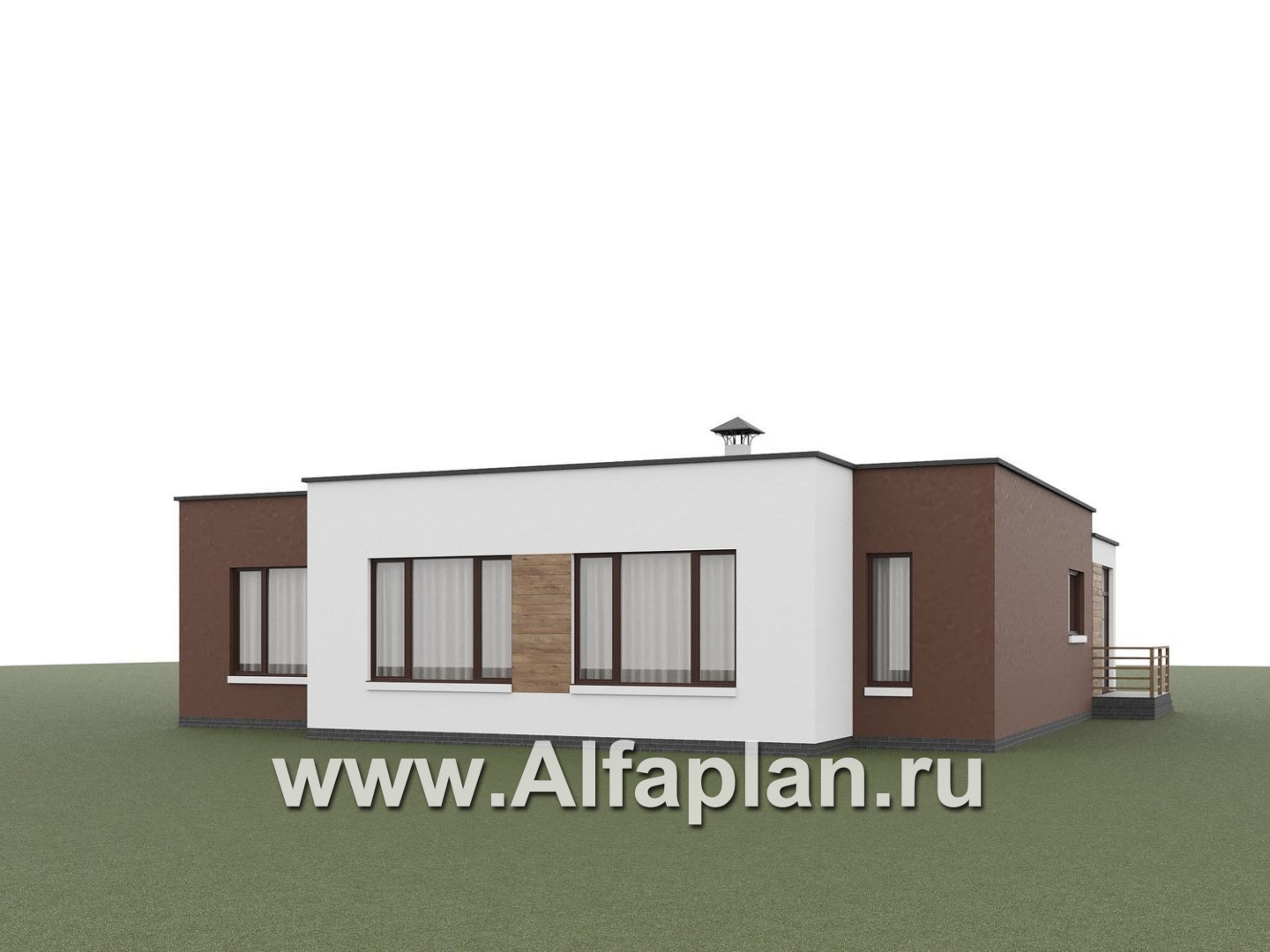 «Селена» - проект одноэтажного дома  с плоской крышей, планировка мастер спальня, 2 детских, кладовая при кухне, остекленная веранда - дизайн дома №5