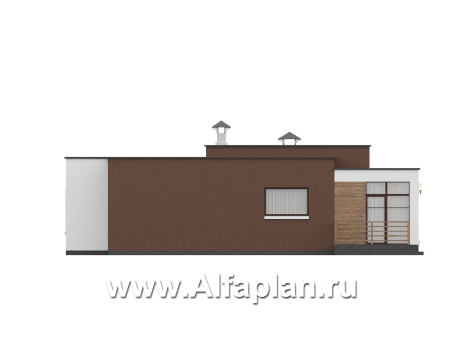 «Селена» - проект одноэтажного дома  с плоской крышей, планировка мастер спальня, 2 детских, кладовая при кухне, остекленная веранда - превью фасада дома - фото №4