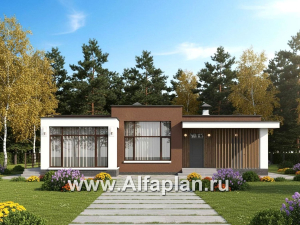 «Селена» - проект одноэтажного дома  с плоской крышей, планировка мастер спальня, 2 детских, кладовая при кухне, остекленная веранда