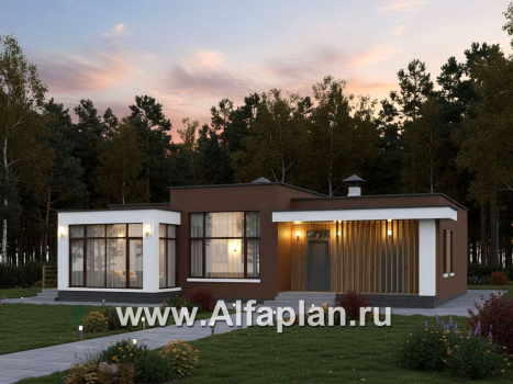 «Селена» - проект одноэтажного дома  с плоской крышей, планировка мастер спальня, 2 детских, кладовая при кухне, остекленная веранда - превью дополнительного изображения №1