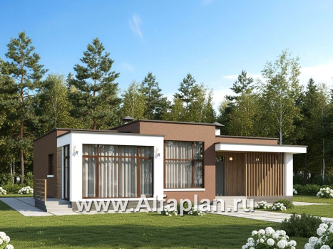 «Селена» - проект одноэтажного дома  с плоской крышей, планировка мастер спальня, 2 детских, кладовая при кухне, остекленная веранда - превью дополнительного изображения №3