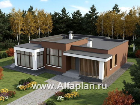 «Селена» - проект одноэтажного дома  с плоской крышей, планировка мастер спальня, 2 детских, кладовая при кухне, остекленная веранда - превью дополнительного изображения №4