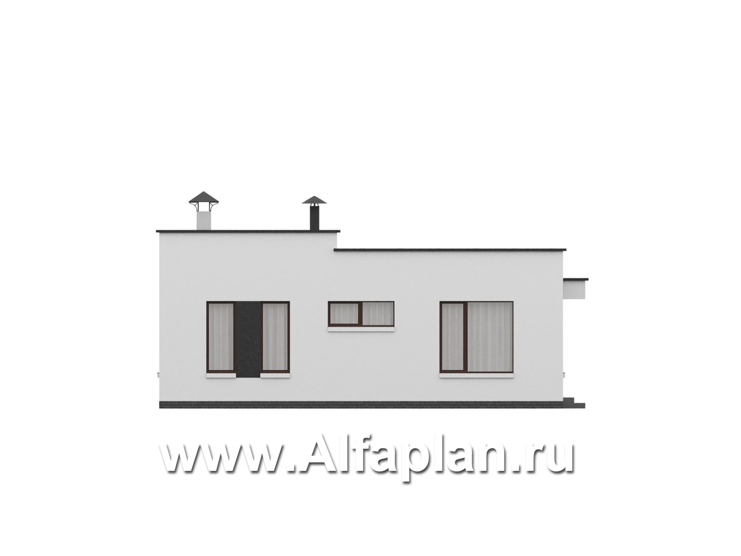«Белоостров» - проект одноэтажного дома с плоской крышей, планировка 2 спальни, кладовая при кухне - фасад дома - фото №3