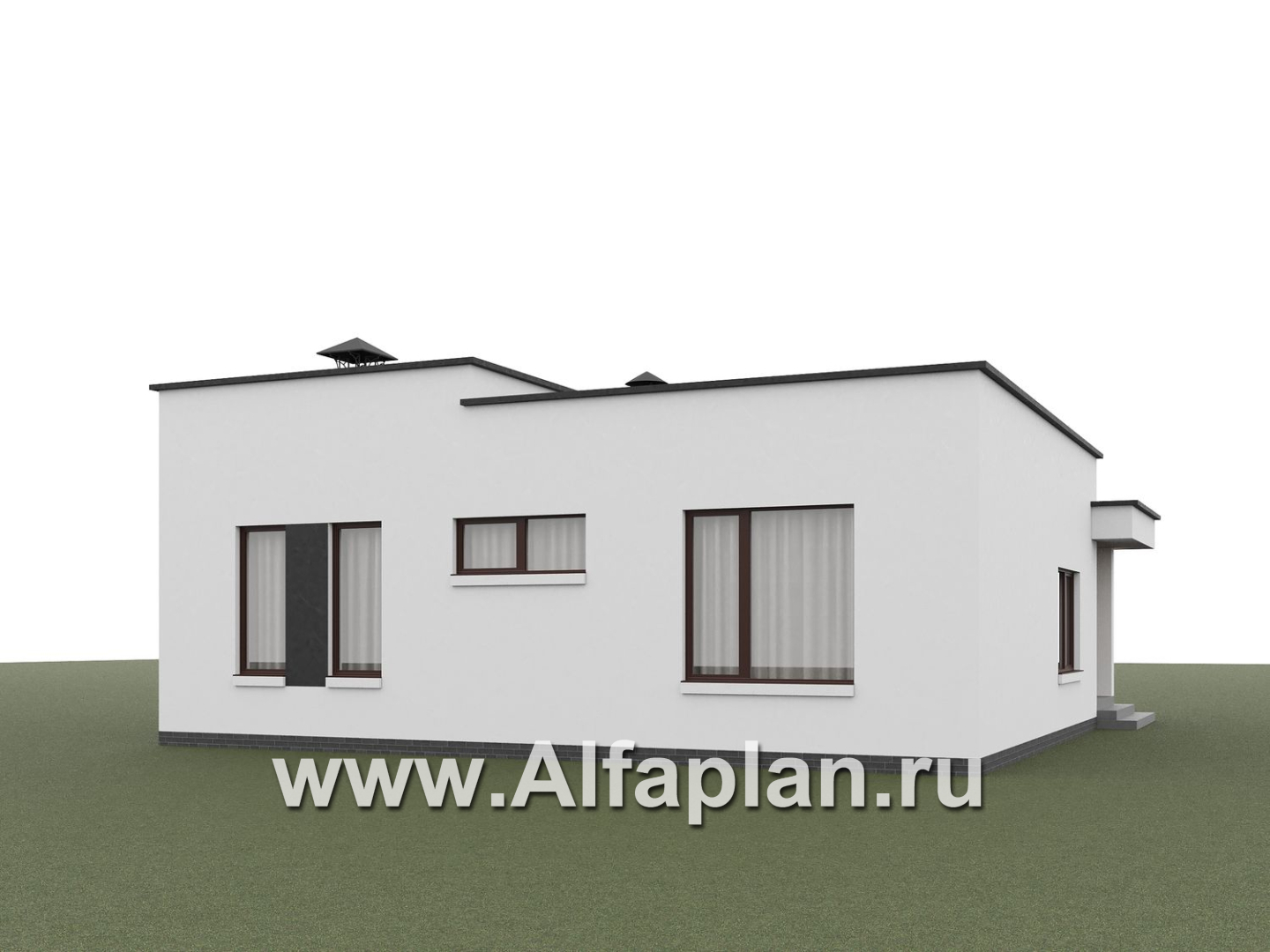 «Белоостров» - проект одноэтажного дома с плоской крышей, планировка 2 спальни, кладовая при кухне - дизайн дома №4