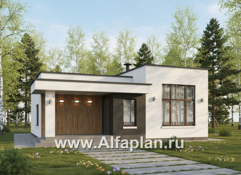 «Белоостров» - проект одноэтажного дома с плоской крышей, планировка 2 спальни, кладовая при кухне - превью дополнительного изображения №1