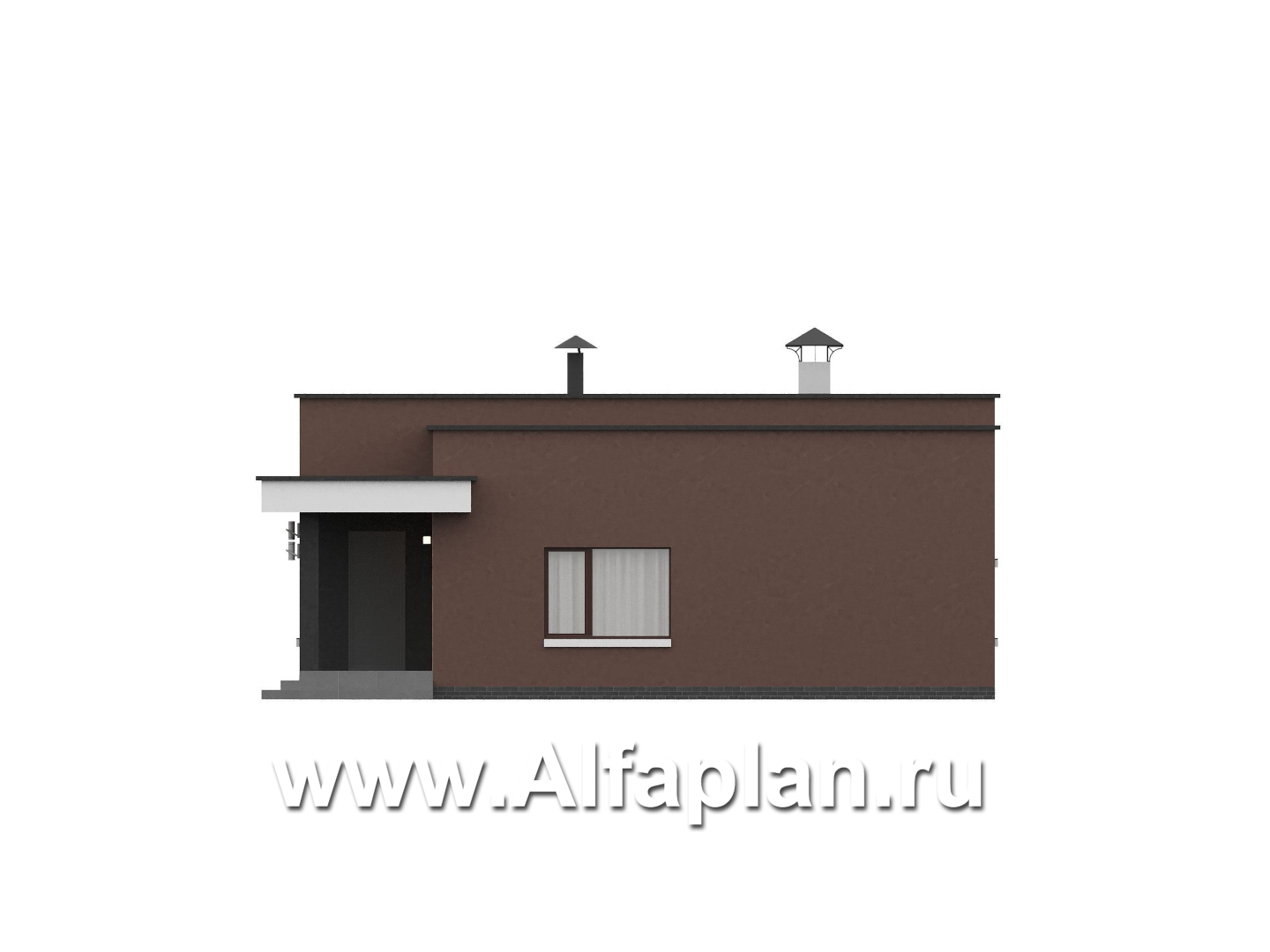 «Белоостров» - проект одноэтажного дома с плоской крышей, планировка 2 спальни, кладовая при кухне - фасад дома - фото №2