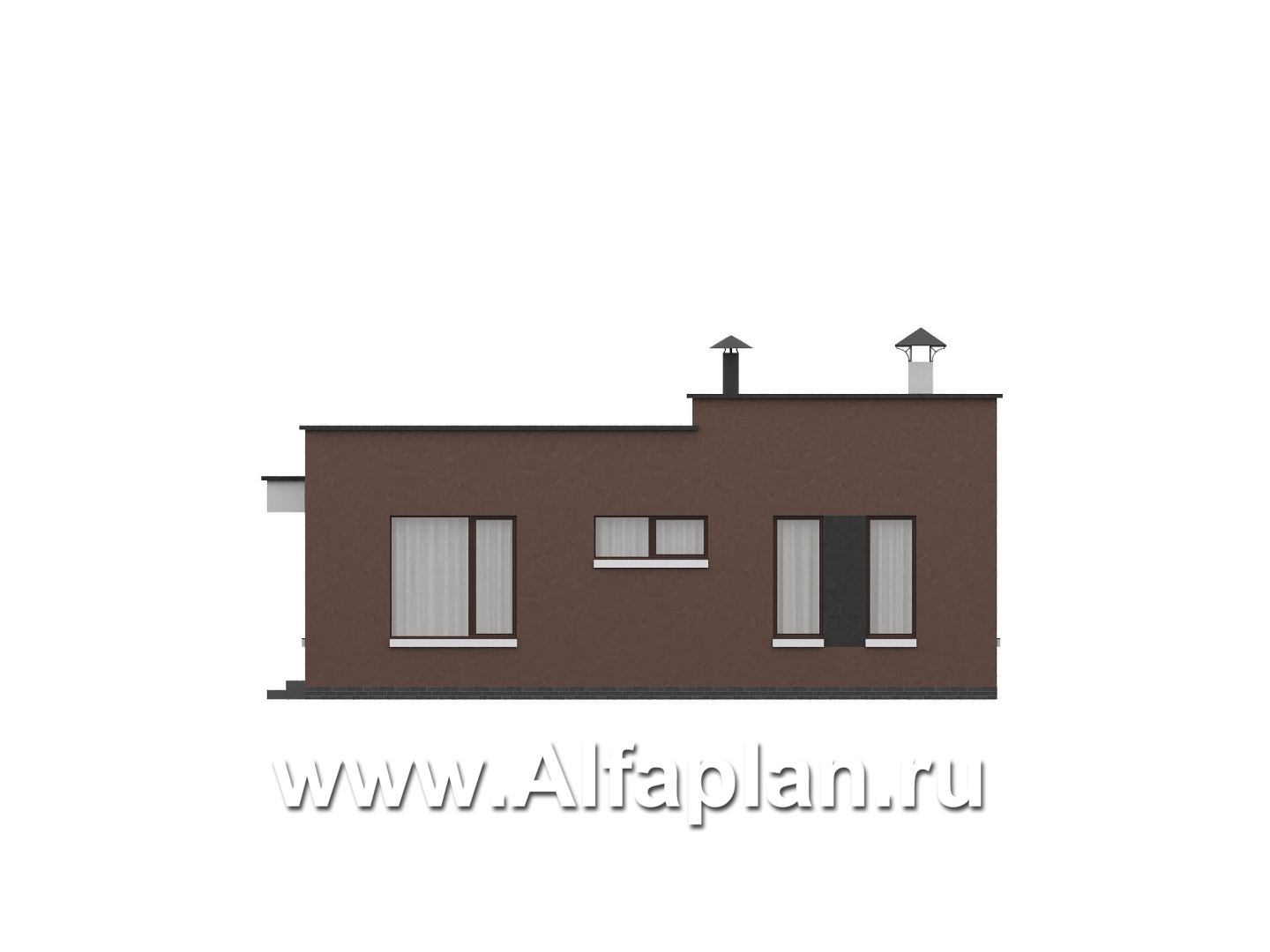 «Белоостров» - проект одноэтажного дома с плоской крышей, планировка 2 спальни, кладовая при кухне - фасад дома - фото №3