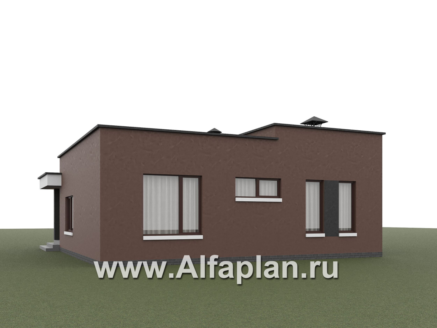 «Белоостров» - проект одноэтажного дома с плоской крышей, планировка 2 спальни, кладовая при кухне - дизайн дома №4