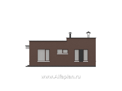 «Белоостров» - проект одноэтажного дома с плоской крышей, планировка 2 спальни, кладовая при кухне - превью фасада дома - фото №3