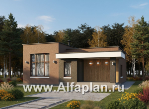 «Белоостров» - проект одноэтажного дома с плоской крышей, планировка 2 спальни, кладовая при кухне