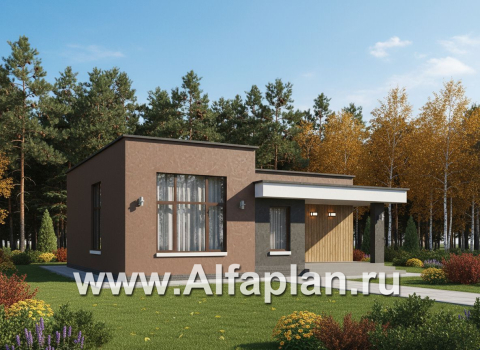 «Белоостров» - проект одноэтажного дома с плоской крышей, планировка 2 спальни, кладовая при кухне - превью дополнительного изображения №1