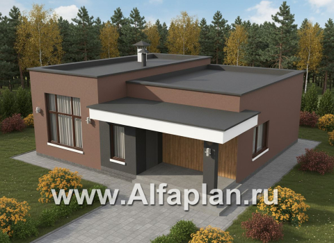 «Белоостров» - проект одноэтажного дома с плоской крышей, планировка 2 спальни, кладовая при кухне - превью дополнительного изображения №3