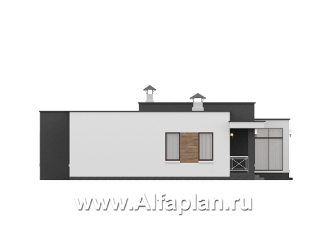 «Селена» - проект одноэтажного дома  с плоской кровлей, планировка мастер спальня, 2 детских, кладовая рядом с кухней, остекленная веранда - превью фасада дома - фото №2