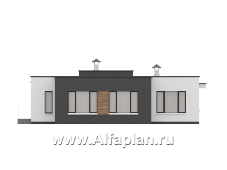 «Селена» - проект одноэтажного дома  с плоской кровлей, планировка мастер спальня, 2 детских, кладовая рядом с кухней, остекленная веранда - превью фасада дома - фото №3