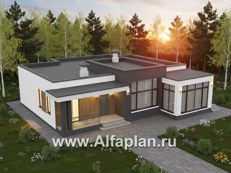 «Селена» - проект одноэтажного дома  с плоской кровлей, планировка мастер спальня, 2 детских, кладовая рядом с кухней, остекленная веранда - превью дополнительного изображения №2