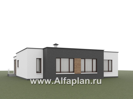 «Селена» - проект одноэтажного дома  с плоской кровлей, планировка мастер спальня, 2 детских, кладовая рядом с кухней, остекленная веранда - превью дополнительного изображения №4