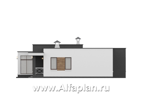 «Селена» - проект одноэтажного дома  с плоской кровлей, планировка мастер спальня, 2 детских, кладовая рядом с кухней, остекленная веранда - превью фасада дома - фото №2