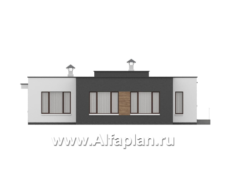 «Селена» - проект одноэтажного дома  с плоской кровлей, планировка мастер спальня, 2 детских, кладовая рядом с кухней, остекленная веранда - превью фасада дома - фото №3