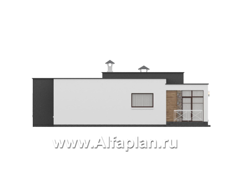 «Селена» - проект одноэтажного дома  с плоской кровлей, планировка мастер спальня, 2 детских, кладовая рядом с кухней, остекленная веранда - превью фасада дома - фото №4