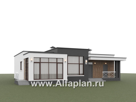 «Селена» - проект одноэтажного дома  с плоской кровлей, планировка мастер спальня, 2 детских, кладовая рядом с кухней, остекленная веранда - превью дополнительного изображения №3